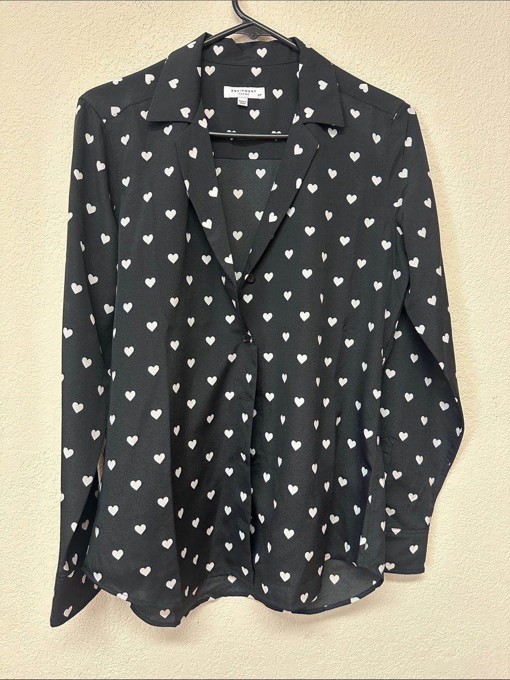 Equipment womans long sleeve heart Button Down Shirt top size S